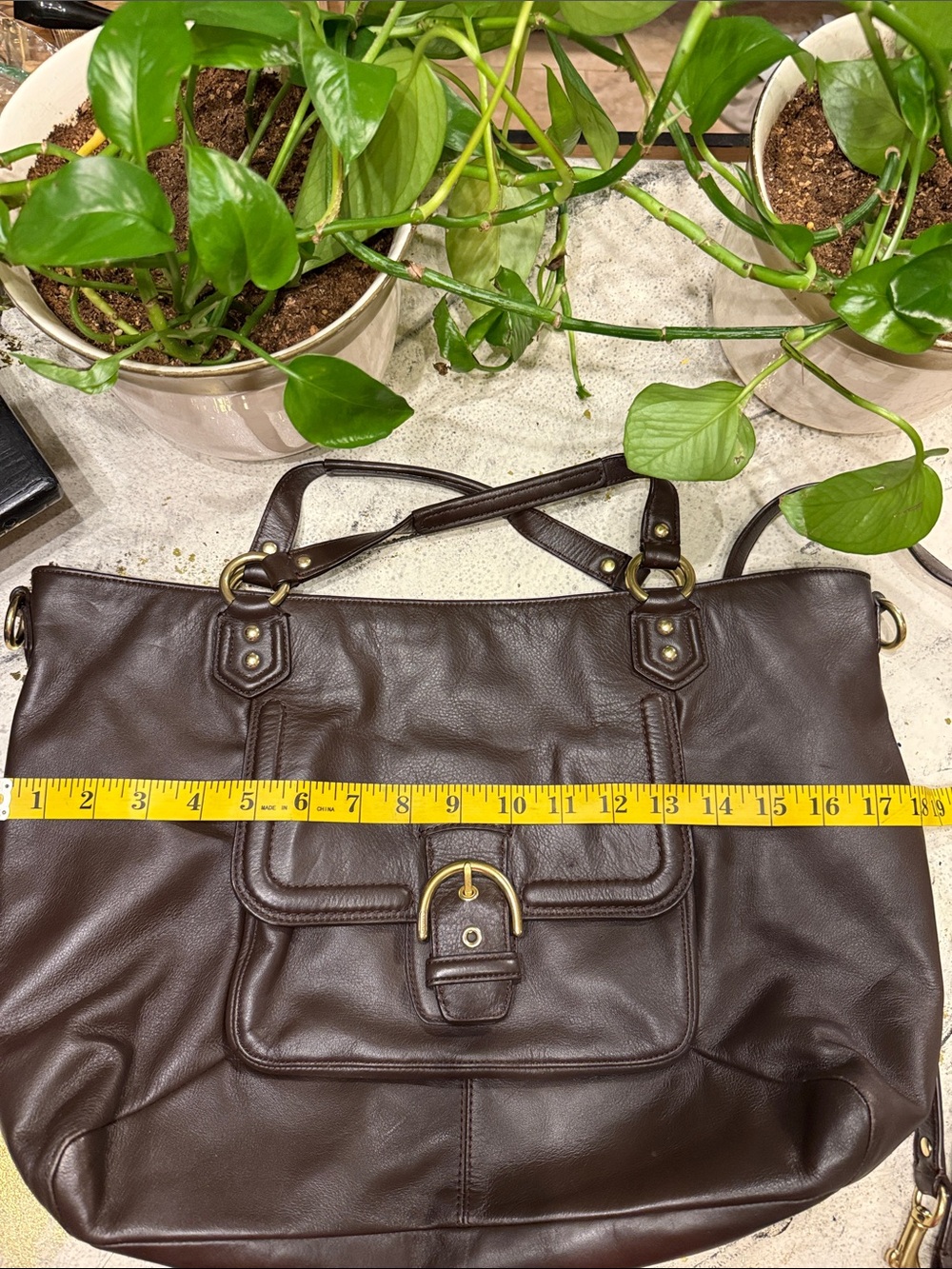 Coach Campbell Izzy 2 way Tote F24683 Brown Leather Large Satchel Shoulder Bag - Picture 8 of 9